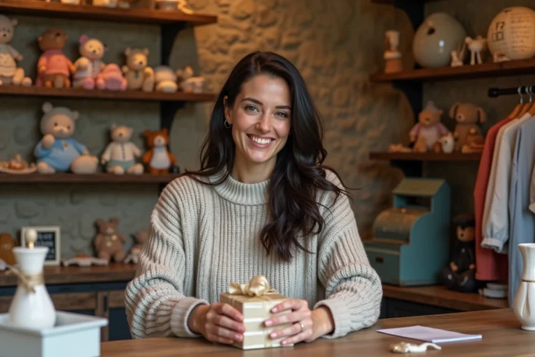 Femme souriante dans une boutique artisanale