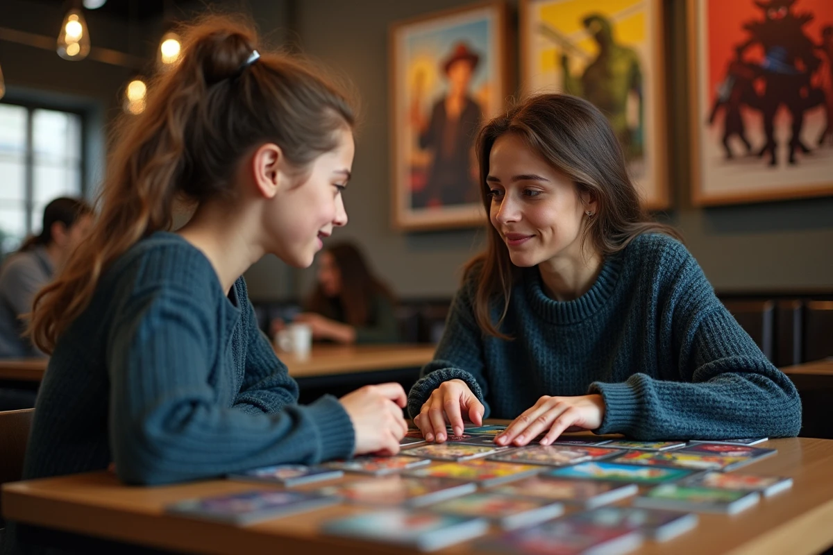 Une mère et son fils jouent à un jeu de société dans un magasin de jeux